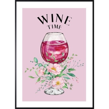 PLAKAT 30x40 DO KUCHNI RESTAURACJI LAMPKA WINA KIELISZEK CZERWONE WINO RÓŻ