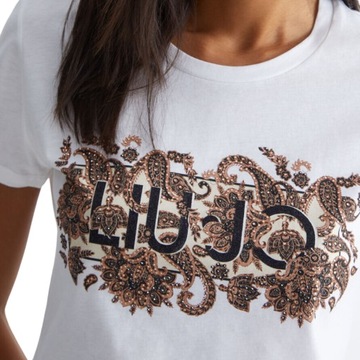 LIU JO - T-shirt z nadrukiem Paisley i cyrkoniami biały M