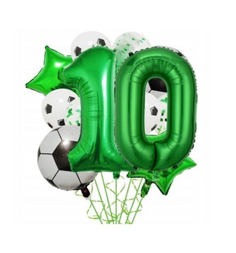 ZESTAW BALONÓW balony NA DZIESIĄTE URODZINY PIŁKA NOŻNA cyfra 10 lat 11el