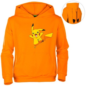 BLUZA POMARAŃCZOWA Z USZAMI USZY + POKEMON PIKACHU 128/134