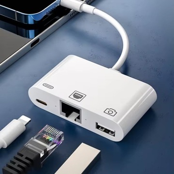 Przejściówka Adapter 3w1 USB-C do LAN / USB A / USB C do smartfona laptopa