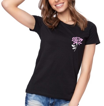 T-SHIRT KOSZULKA DAMSKA Z NADRUKIEM RÓŻA S