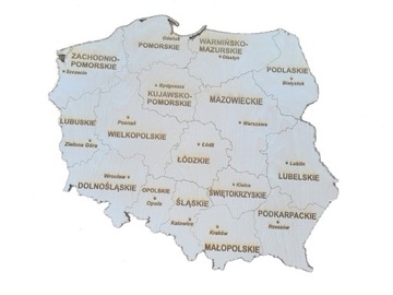 Mapa Polski granice i nazwy województw ze sklejki