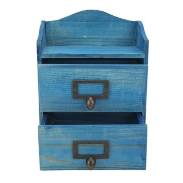 Деревянный органайзер для косметики, синий ретро-дизайн, 3 слоя, большой