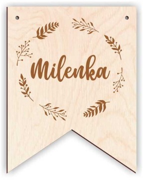 Деревянный вымпел с именной гирляндой ТАБЛИЧКА имя дня рождения один год
