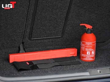 Автомобильный комплект: огнетушитель + треугольник + держатель на липучке.