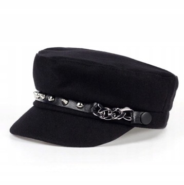 czapka męska beret skórzany pasek z ćwiekamiL/XL