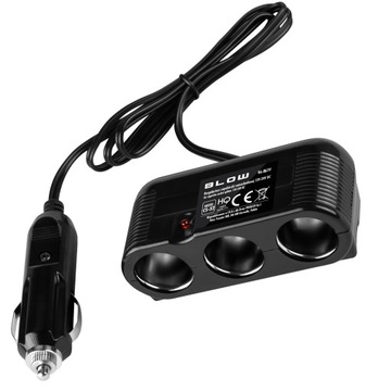 ROZDZIELACZ ROZGAŁĘZIACZ 3X GNIAZDA ZAPALNICZKI DŁUGI KABEL 12V i 24V 10A