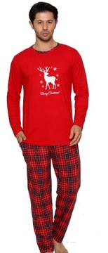 Piżama męska Świąteczna Bawełniana długa Kieszenie Spodnie w Kratę L
