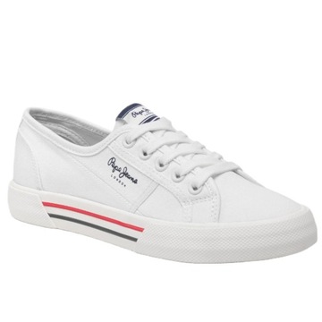 PEPE JEANS BAWEŁNIANE TRAMPKI DAMSKIE BRADY BASIC BIAŁE 36