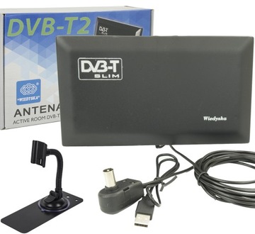 POLSKA CYFROWA ANTENA POKOJOWA DVB-T TV NAZIEMNA DVB-T2 SLIM CZARNA USB