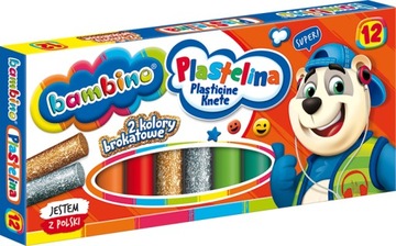 Plastelina BAMBINO 12 KOLORÓW + złoty srebrny