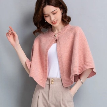 Batwing Sleeve Cape for Women Elegant Knitted Coat