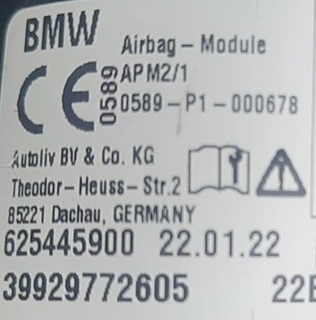 BMW 5 G30 G31 M5 6 G32 7 G11 G12 8 G14 G15 G16 M8 ULOŽENÍ AIRBAG SPOLUJEZDCE