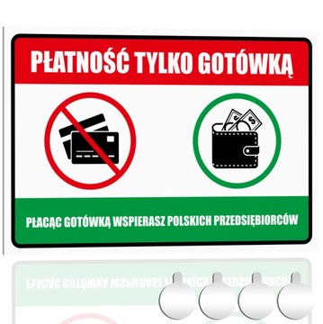 Tabliczka PCV PŁATNOŚĆ TYLKO GOTÓWKĄ PRZEDSIĘBIORCY 30x20 Druk UV+przylepce