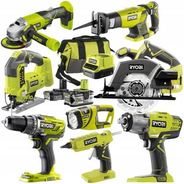 RYOBI ZESTAW COMBO 8 NARZĘDZI 18V KLUCZ +5Ah +2Ah