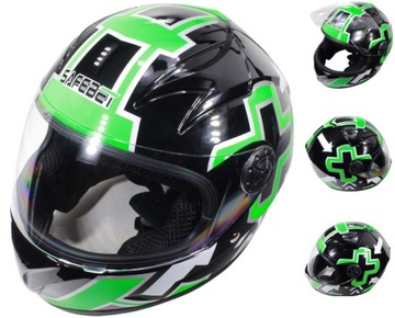 MINI KASK Dla DZIECI Czarno Zielony DZIECIĘCY Połysk GRAFIKA XXL 51-54cm