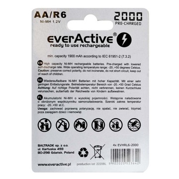 Аккумуляторы EVERACTIVE NI-MH AA/R06 2000 мАч, 4 шт.