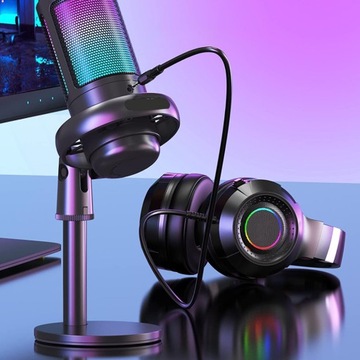 ИГРОВОЙ МИКРОФОН RGB MUTE ПОДСТАВКА ПОП-ФИЛЬТР ШОКОВЫЙ ЧЕРНЫЙ