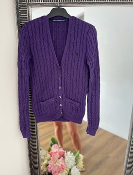 Ralph Lauren Sport fioletowy sweter kardigan S sweterkowy splot premium