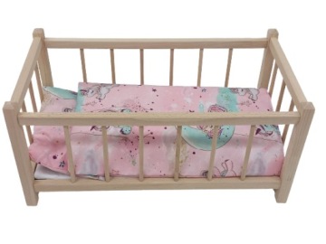 DREWNIANE ŁÓŻECZKO DLA LALEK LALKI + POŚCIEL 3 EL