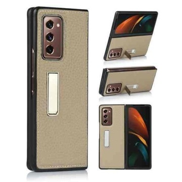 ETUI BUMPER RAMKA SAMSUNG GALAXY Z FOLD2 5G ZŁOTE PLECKI EKOSKÓRA+PODPÓRKA