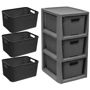 КНИЖНЫЙ ШКАФ, СУНДУК, ПОЛКА ШКАФА С 3 КОРЗИНАМИ, РОТАН БРАНК