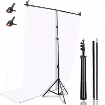 Statyw Zestaw do Teł Typ T 1,5x2m + Tło Fotograficzne PVC Zmywalne 1,5x5m