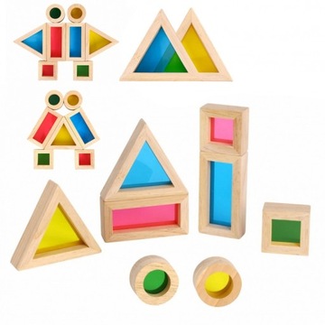 KLOCKI DREWNIANE LUSTRA 8 EL. KSZTAŁTY FSC TOOKY TOY KOLOROWE UKŁADANIE 3D