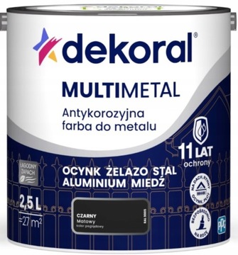 DEKORAL MULTIMETAL FARBA ANTYKOROZYJNA DO METALU CZARNY RAL 9005 2.5L