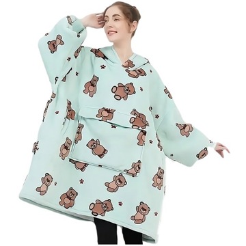 CIEPŁA BLUZA KOC GRUBA OVERSIZE FUTRZAK KAPTUR RĘCZNIKO BLUZA MORSOWANIE
