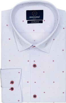 Biała koszula męska elegancka wizytowa z lycrą w drobne wzorki SLIM-FIT