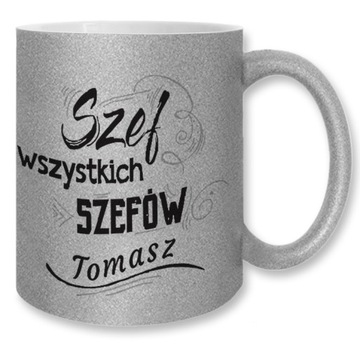srebrny brokatowy kubek z Twoim nadrukiem, NOWOŚĆ