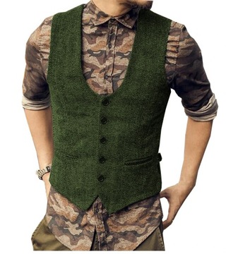 Men's Wool Tweed Slim Fit Leisure Cotton Suit Vest