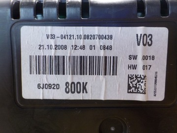 СЧЕТЧИКИ SEAT IBIZA 2009R 1.4B БЕНЗИНОВЫЕ СЧЕТЧИКИ ЧАСЫ 6J0920800