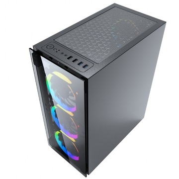 GAMINGOWA Czarna Obudowa Szkło Midi Tower 4 wentylatory RGB USB 3.0 ATX