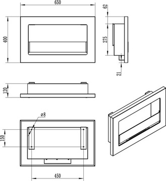 ПОДВЕСНОЙ БИОКАМИН 650x400 SLIM ЧЕРНЫЙ СО СТЕКЛОМ