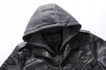 мужская молодежная кожаная куртка с капюшоном, XL
