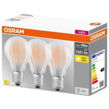 3X Żarówka LED E27 11W = 100W 2700K FILAMENT OSRAM