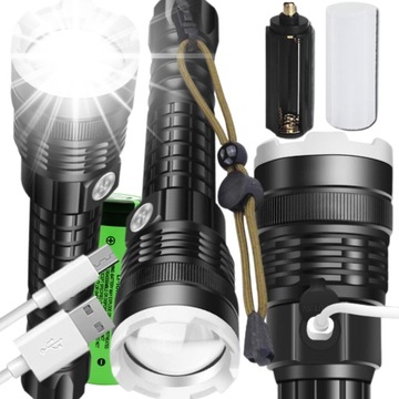 MOCNA LATARKA TAKTYCZNA LED XHP90 ZOOM WOJSKOWA CREE SZPERACZ AKUMULATOROWA