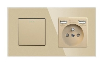 WŁĄCZNIK KLAWISZOWY MECHANICZNY SZKLANY GNIAZDKO 2x USB-A WYŁĄCZNIK