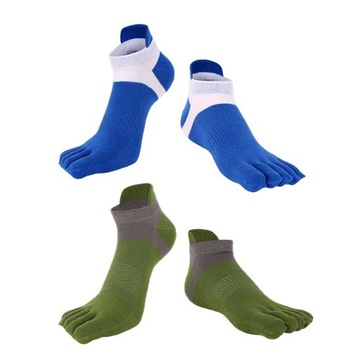 4 szt. Miękkie damskie męskie bawełniane skarpetki z głębokim wycięciem z palcami sportowe jogi załogi zielone + niebieskie