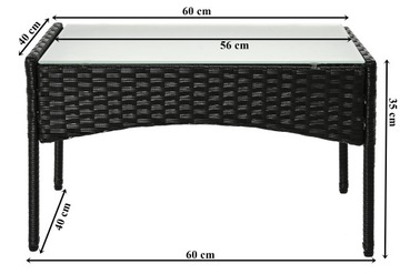 Комплект садовой мебели для отдыха, диван, 2 кресла, черный журнальный столик.