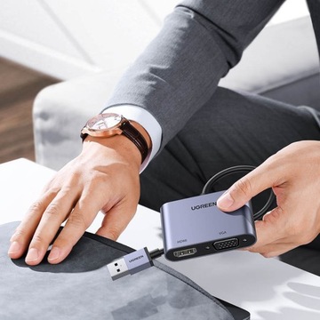 UGREEN АДАПТЕР-ПРЕОБРАЗОВАТЕЛЬ USB - HDMI 1.3 VGA 1.2 1920x1080 60 Гц