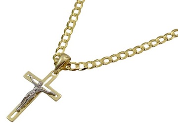 Łańcuszek Złoty Diamentowany Pełny 4 mm z Krzyżykiem pr 585 Grawer Gratis