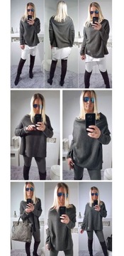 ДЖЕМПЕР OVERSIZE ТУНИКА ШЕРСТЯНОЙ ДЖЕМПЕР С ОТКРЫТЫМ ПЛЕЧОМ