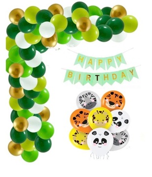 Girlanda balonowa zielona Zwierzątka Tygrys Zebra Roczek Baner Happy Bday