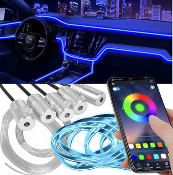 TAŚMA LED RGB OŚWIETLENIE DO SAMOCHODU ŚWIATŁOWÓD 6M
