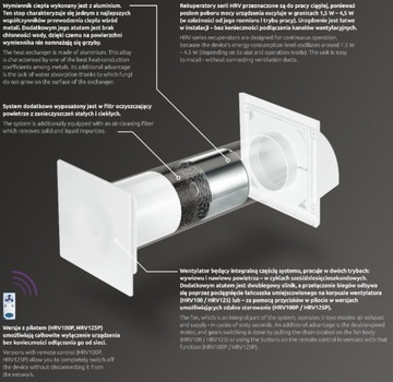 Rekuperator decentralny HRV100P z pilotem 2 biegi