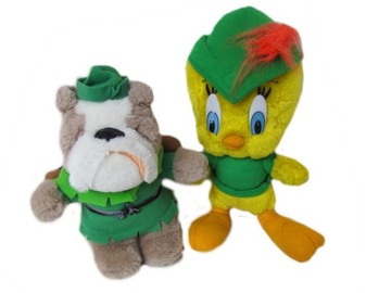 2 MASKOTKI PLUSZOWE seria LOONEY TUNES KANAREK TWEETY + PIES zestaw